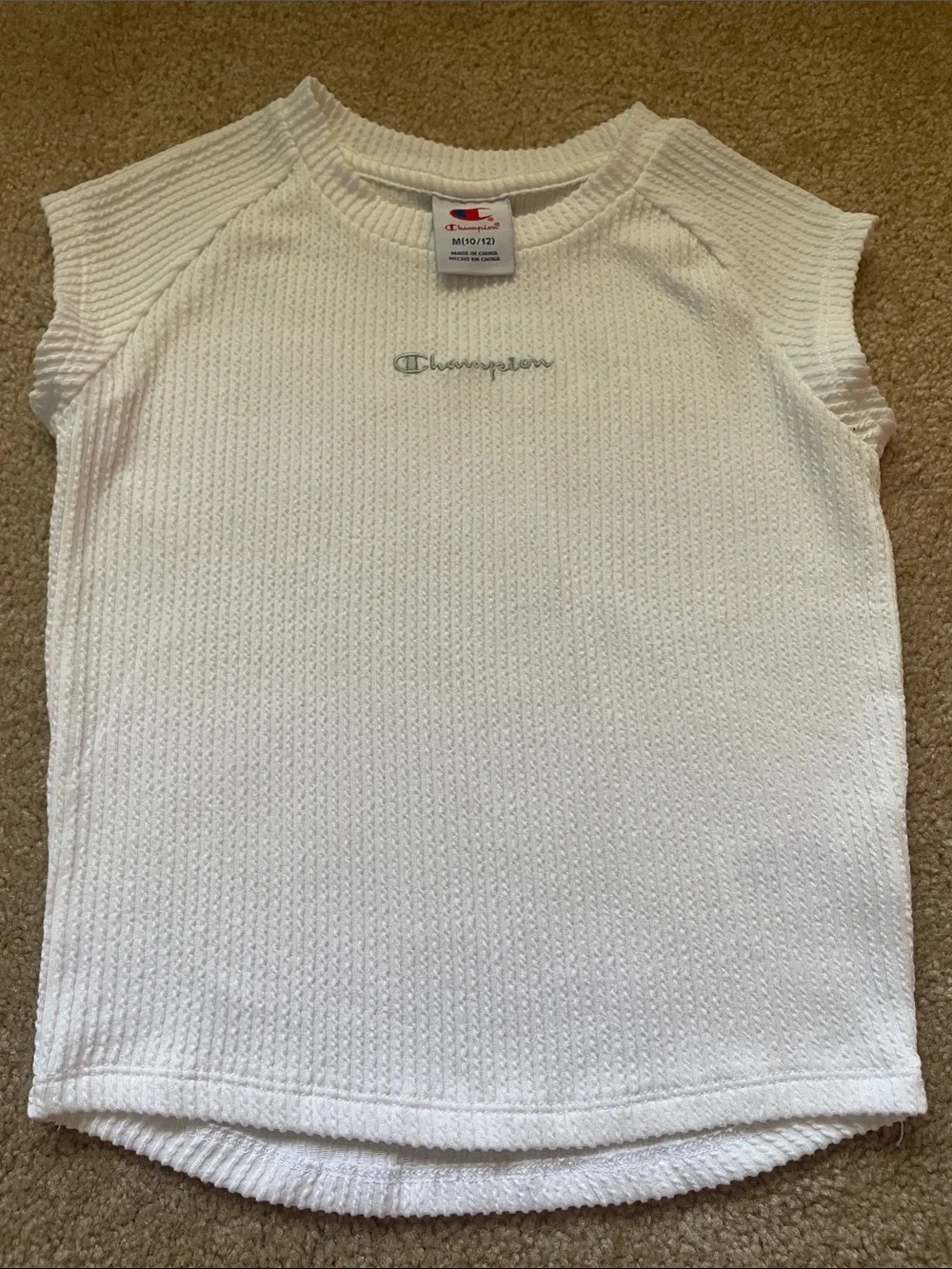 Champion White Waffle Knit Girls' Sleeveless Tank